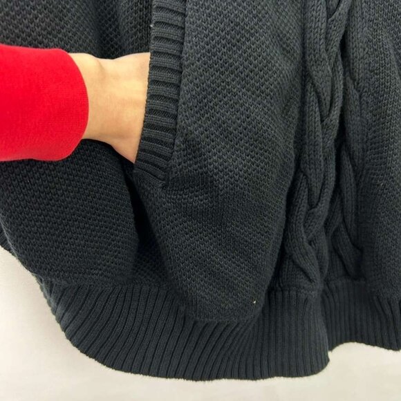 Ugg Womens XS/S Cape Poncho Black Cable Knit Sweater Arm Holes Pockets Oversized - Picture 13 of 14